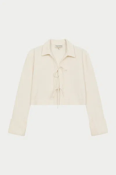 The Couture Club Textured Linen Tie Front Shirt - Beige In Brown