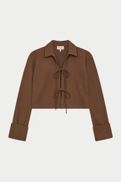 The Couture Club Textured Linen Tie Front Shirt - Brown