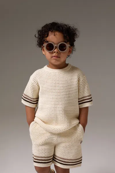The Couture Club Kids Stripe Crochet Knit T-shirt - Off White In Neutral