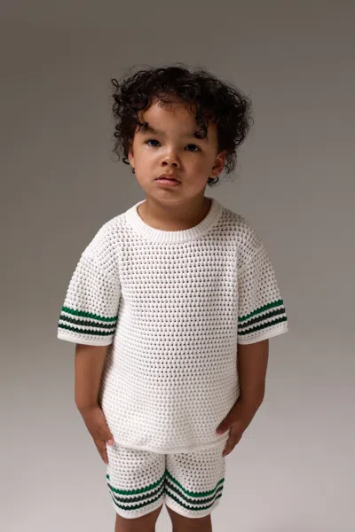 The Couture Club Kids Stripe Crochet Knit T-shirt - White