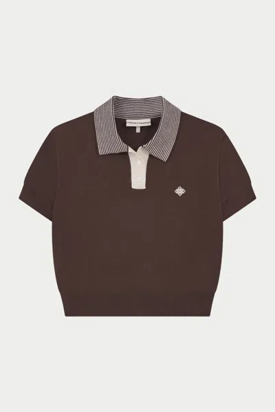 The Couture Club Knitted Collar Polo Top - Brown