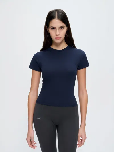 Pangaia Womens Cotton-stretch Slim T-shirt—midnight Navy In Blue