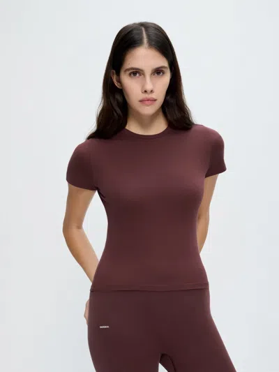 Pangaia Womens Cotton-stretch Slim T-shirt—chestnut Maroon In Burgundy