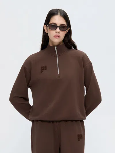 Pangaia Cotton Oversized Half Zip Sweatshirt In Brown