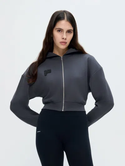 Pangaia Cotton Cropped Oversized Zip Up Hoodie In Black