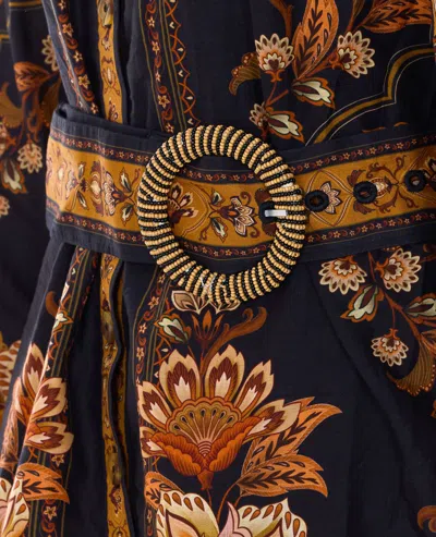 Farm Rio Majestic Garden Multicolor Crewneck Mini Dress With All-over Floral Motif And Front Belt In Cotton W