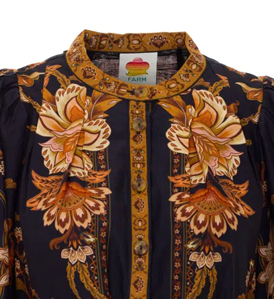 Farm Rio Majestic Garden Multicolor Crewneck Mini Dress With All-over Floral Motif And Front Belt In Cotton W