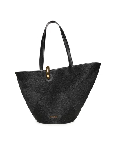 Jacquemus Large Tote Bag Gold Tone Hardware Top Handles In Black