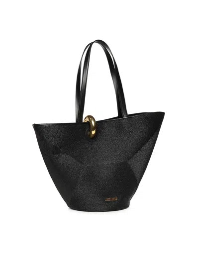 Jacquemus Large Tote Bag Gold Tone Hardware Top Handles In Black