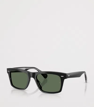 Oliver Peoples 0ov5596su Bold Rectangular Frame Sunglasses With Dark Green Lenses In Black