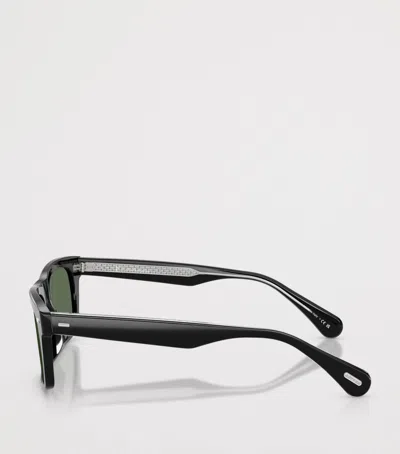 Oliver Peoples 0ov5596su Bold Rectangular Frame Sunglasses With Dark Green Lenses In Black