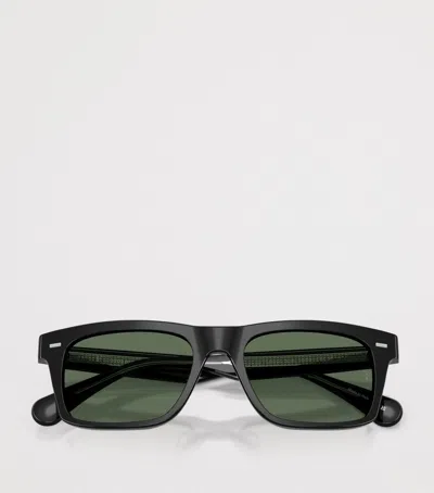 Oliver Peoples 0ov5596su Bold Rectangular Frame Sunglasses With Dark Green Lenses In Black