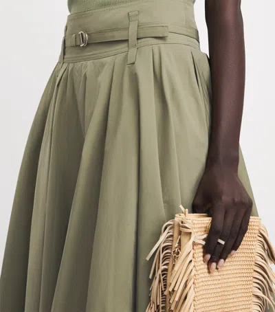 Maje Womens Khaki Pleated Belted-waist Cotton-blend Maxi Skirt In Green