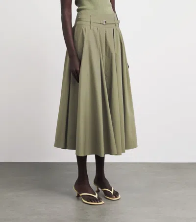 Maje Womens Khaki Pleated Belted-waist Cotton-blend Maxi Skirt In Green