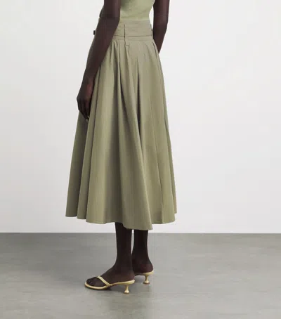 Maje Womens Khaki Pleated Belted-waist Cotton-blend Maxi Skirt In Green