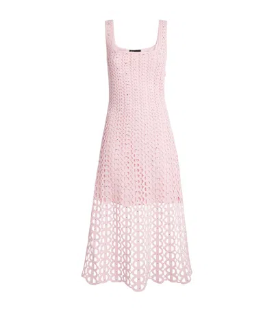 Maje Womens Pink Square-neck Rhinestone-embellished Crochet Midi Dress