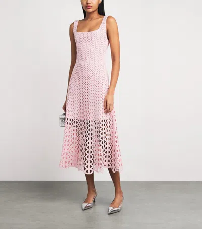 Maje Womens Pink Square-neck Rhinestone-embellished Crochet Midi Dress