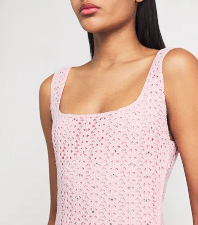 Maje Womens Pink Square-neck Rhinestone-embellished Crochet Midi Dress