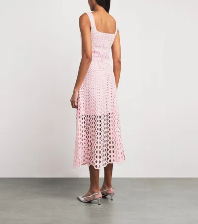 Maje Womens Pink Square-neck Rhinestone-embellished Crochet Midi Dress