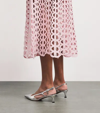 Maje Womens Pink Square-neck Rhinestone-embellished Crochet Midi Dress