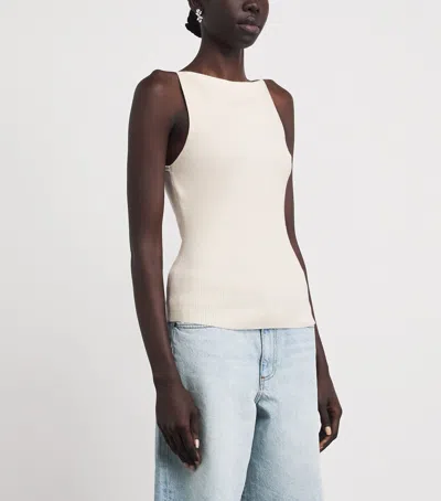 Maje Womens White Square-neck Ribbed Cotton-blend Top