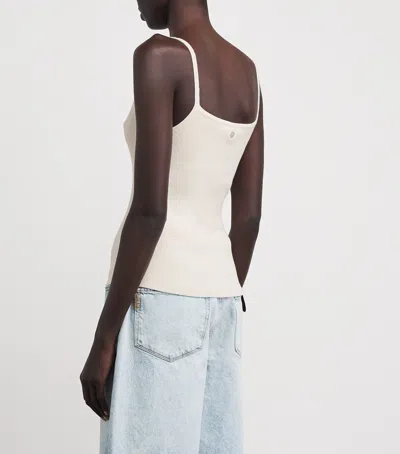 Maje Womens White Square-neck Ribbed Cotton-blend Top