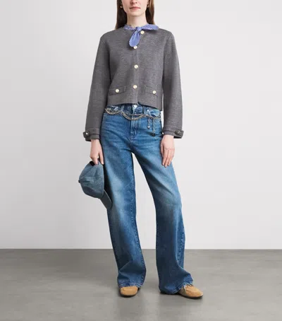 Maje Cardigan With Removable Tie In Gray