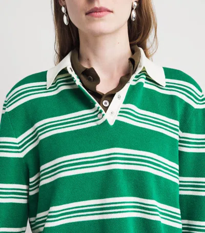 Maje Womens Green Striped Cropped Cotton-blend Polo Jumper In Multi