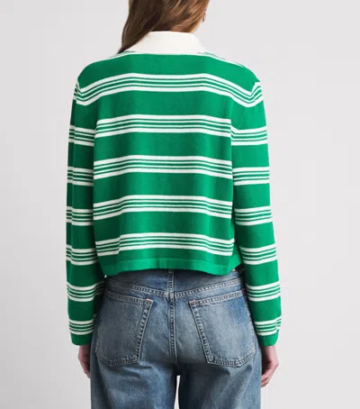 Maje Womens Green Striped Cropped Cotton-blend Polo Jumper In Multi