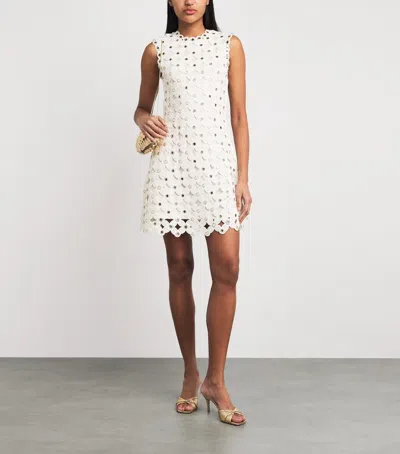 Maje Womens White Sleeveless Sequin-embellished Crochet Mini Dress