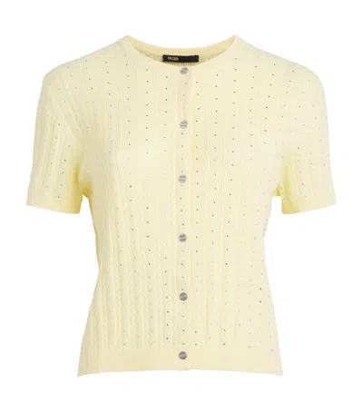 Maje Womens Yellow Rhinestone-embellished Knitted Cotton Cardigan