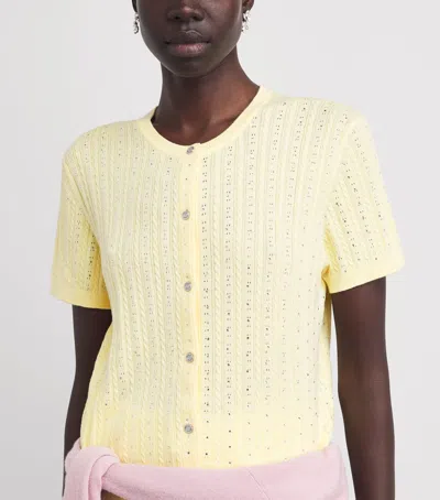 Maje Womens Yellow Rhinestone-embellished Knitted Cotton Cardigan