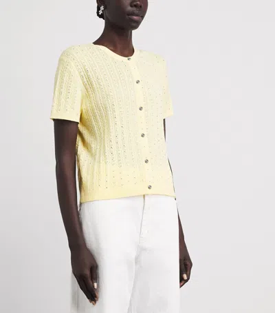 Maje Womens Yellow Rhinestone-embellished Knitted Cotton Cardigan