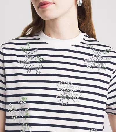 Maje Womens White Striped Crystal-flower Cotton-jersey T-shirt In Multi