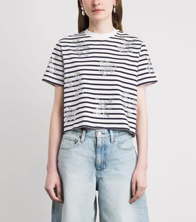 Maje Womens White Striped Crystal-flower Cotton-jersey T-shirt In Multi