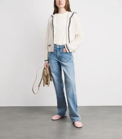 Maje Wool-blend Rhinestone Sweater In White