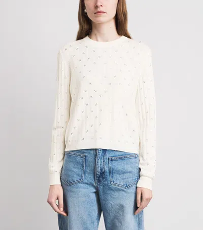 Maje Wool-blend Rhinestone Sweater In White