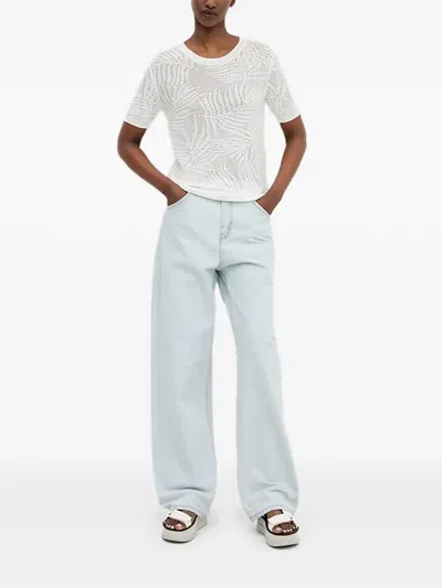 Desigual Open-work Leaf T-shirt In White