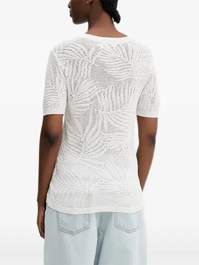 Desigual Open-work Leaf T-shirt In White
