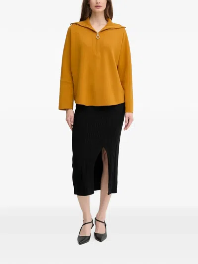Dkny Cable Knit Split Skirt In Black