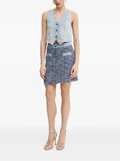 Morgan Button V-neck Top In Blue
