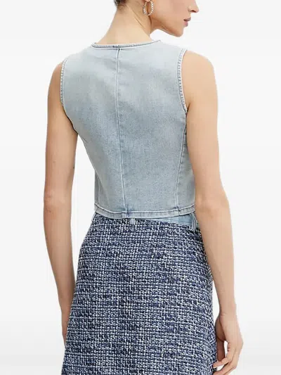 Morgan Button V-neck Top In Blue