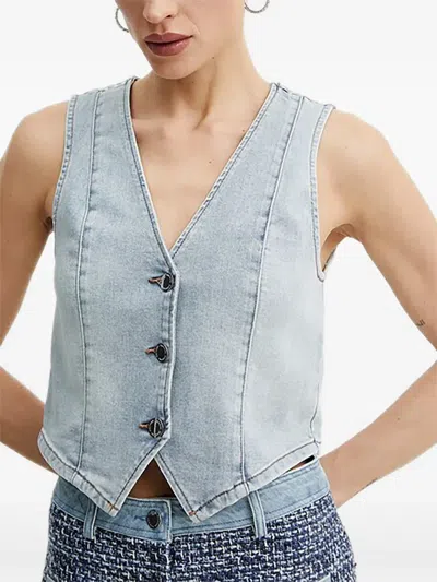 Morgan Button V-neck Top In Blue