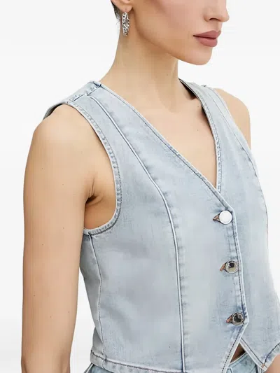 Morgan Button V-neck Top In Blue