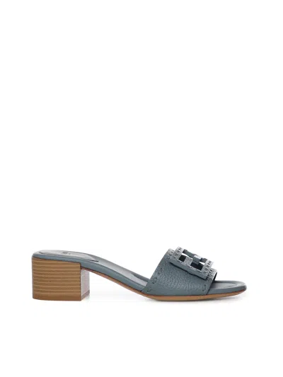 Fendi Baguette Mercury Blue Leather Medium-heel Slides