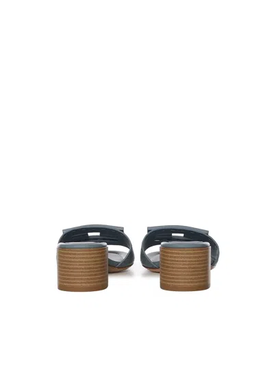 Fendi Baguette Mercury Blue Leather Medium-heel Slides