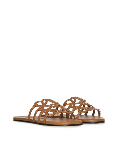 Loewe Anagram Petal Slides In Camel Leather In Multi