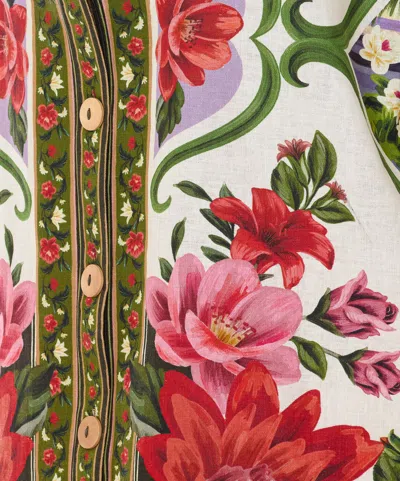 Farm Rio Wonder Multicolor Shirt With Lace Embroidered Classic Collar And All-over Floral Motif In Linen Blen