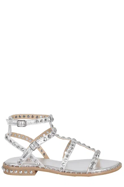 Ash Precious Stud-embellished Cage Sandals In Silver