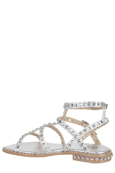 Ash Precious Stud-embellished Cage Sandals In Silver